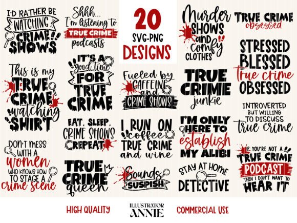 True Crime Addict SVG Quote Bundle for Graphics and Crafts
